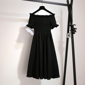 Rochie modernă de damă cu mâneci căzute în negru și roșu