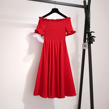 Rochie modernă de damă cu mâneci căzute în negru și roșu