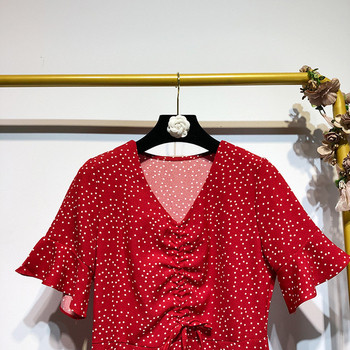 Rochie roșie casual cu mâneci scurte