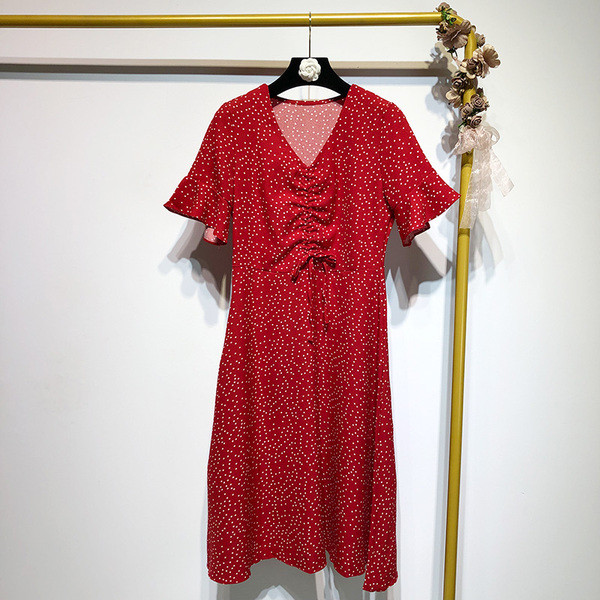 Rochie roșie casual cu mâneci scurte