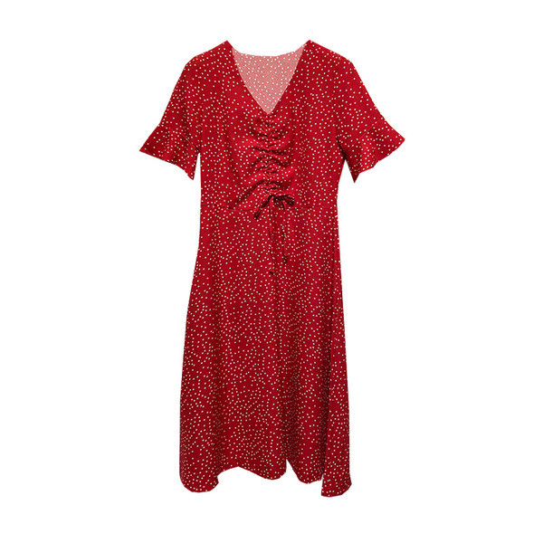 Rochie roșie casual cu mâneci scurte