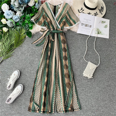 Salopetă lungă de damă cu decolteu în V în două culori