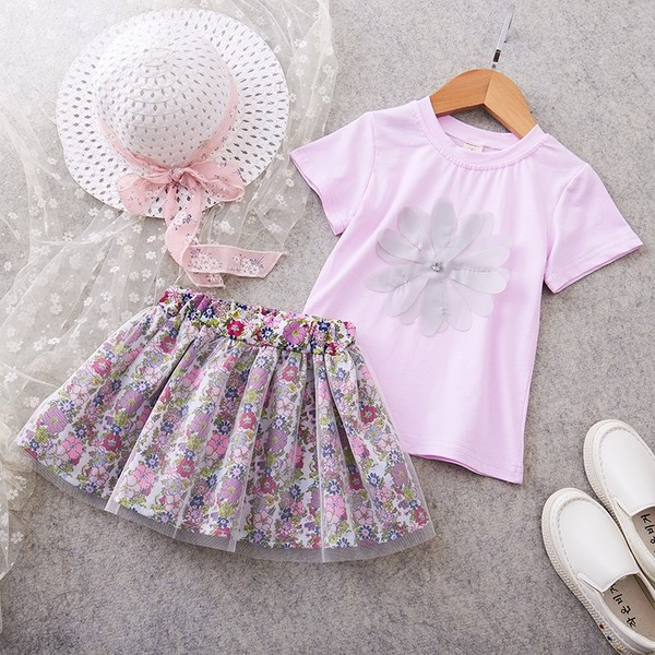 Set copii elegant pentru fete bluza + fusta cu motive florale