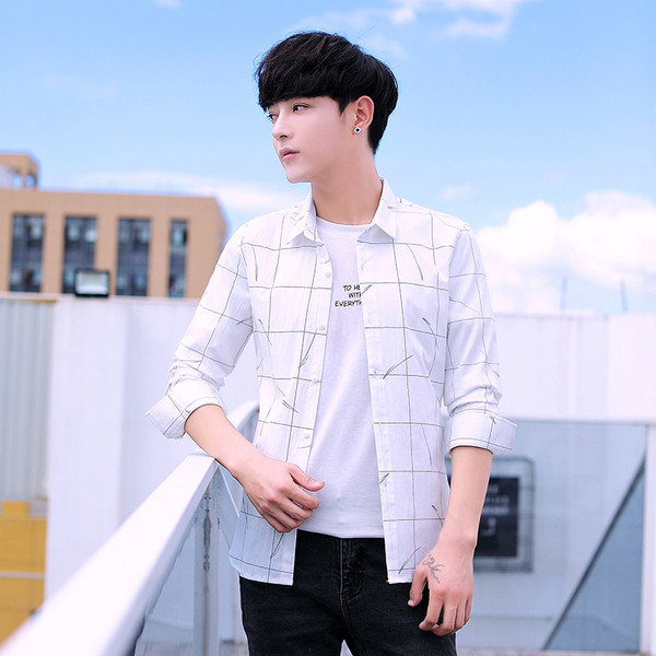 Cămașă modernă pentru bărbați, cu mâneci lungi, în albastru și alb