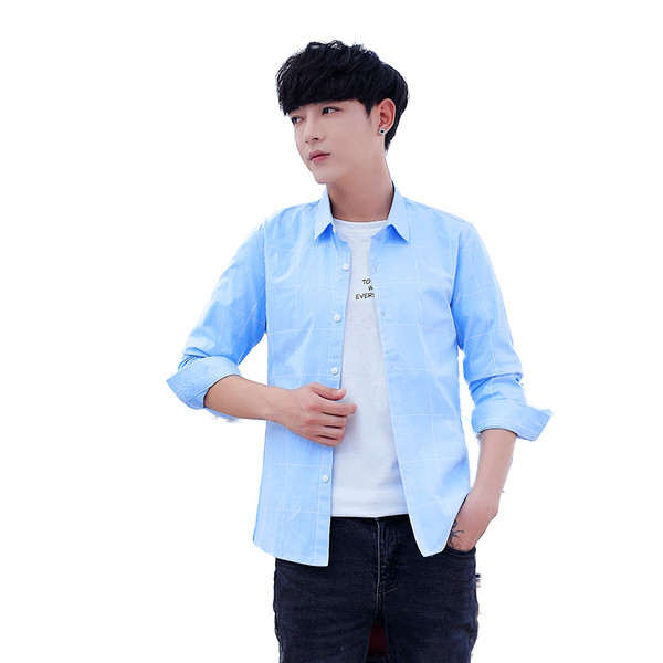 Cămașă modernă pentru bărbați, cu mâneci lungi, în albastru și alb