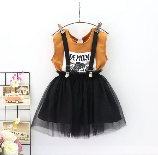 Set fuste moderne copii cu bretele + bluza pentru fete