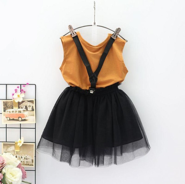 Set fuste moderne copii cu bretele + bluza pentru fete