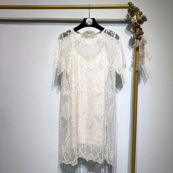 Rochie eleganta de dama cu maneci scurte si dantela in alb