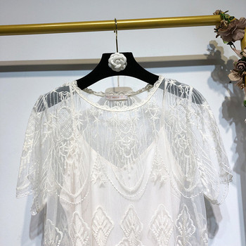 Rochie eleganta de dama cu maneci scurte si dantela in alb