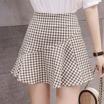 Fusta dama in carouri actuala in doua culori cu talie inalta