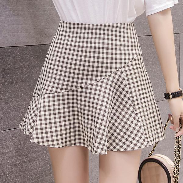 Fusta dama in carouri actuala in doua culori cu talie inalta