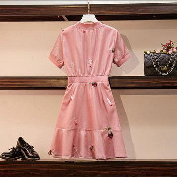 Rochie moderna de dama cu maneci scurte si fermoar in culoarea roz