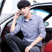 Cămașă bărbătească în dungi în două culori cu broderie