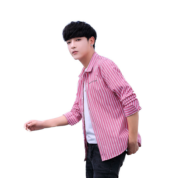 Cămașă bărbătească în dungi în două culori cu broderie