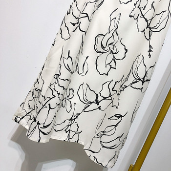 Vékony pántos, fehér, mintás női hosszú ruha