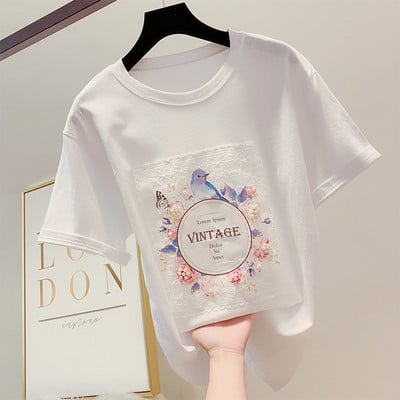 Tricou de dama modern cu maneca scurta si aplicatie