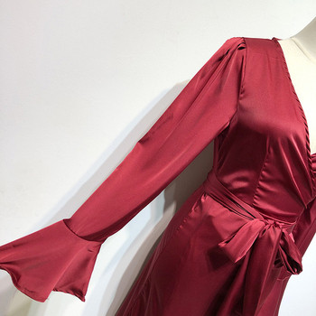 Rochie cu decolteu în V adânc și mâneci lungi lotus în visiniu