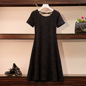 Rochie moderna de dama cu maneci scurte si efect stralucitor in negru