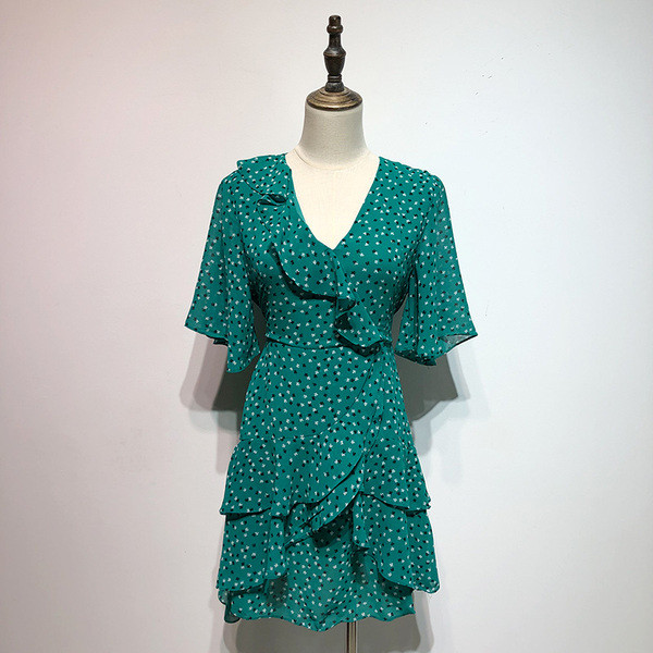 Rochie de dama verde cu maneci scurte