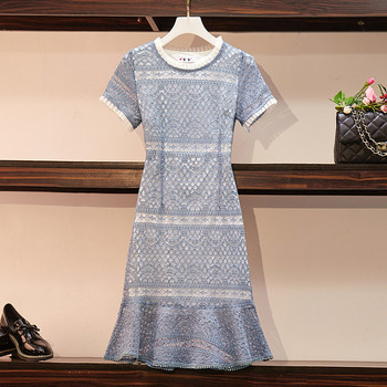 Rochie eleganta de dama cu dantela si marimi pana la 4XL in albastru