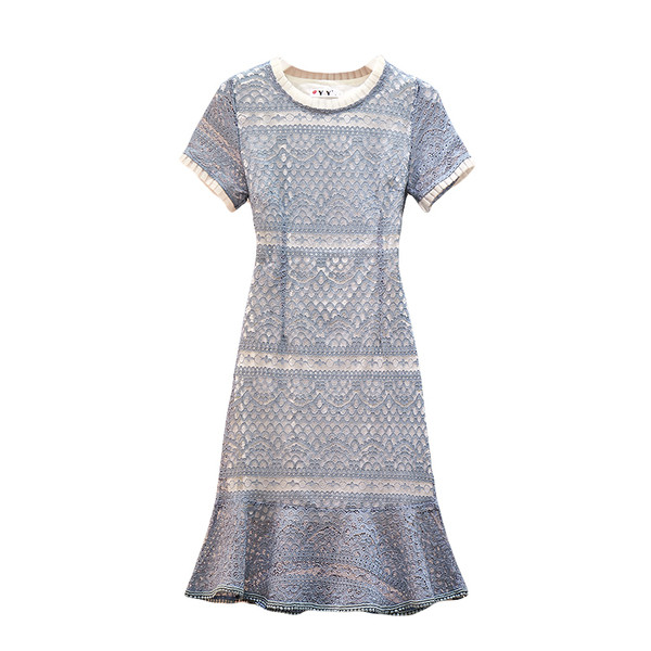 Rochie eleganta de dama cu dantela si marimi pana la 4XL in albastru