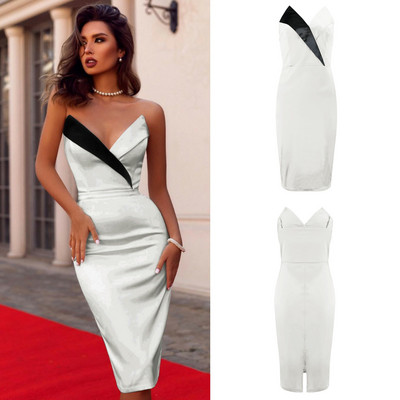 Rochie de dama eleganta cu umerii goi si decolteu in V in mai multe culori