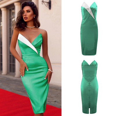 Rochie de dama eleganta cu umerii goi si decolteu in V in mai multe culori