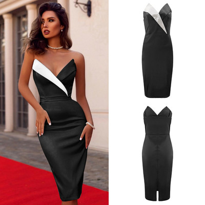 Rochie de dama eleganta cu umerii goi si decolteu in V in mai multe culori