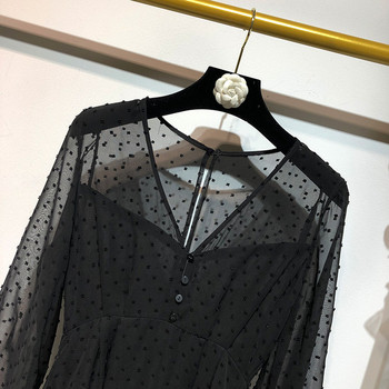 Rochie neagra din tul cu maneci lungi