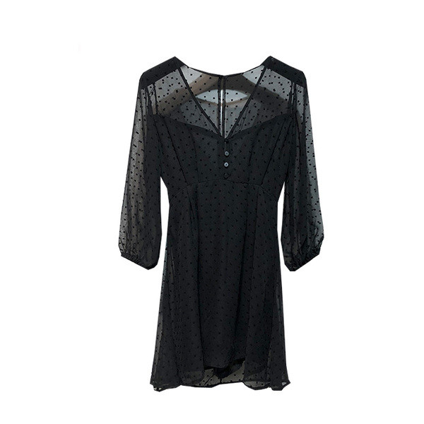 Rochie neagra din tul cu maneci lungi