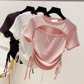 Bluza de dama cu maneci scurte si cravate in trei culori