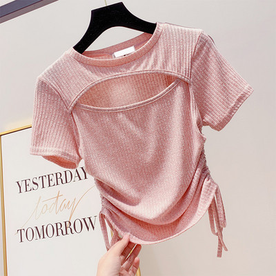 Bluza de dama cu maneci scurte si cravate in trei culori