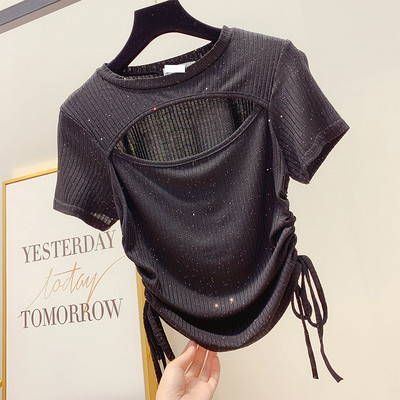 Bluza de dama cu maneci scurte si cravate in trei culori