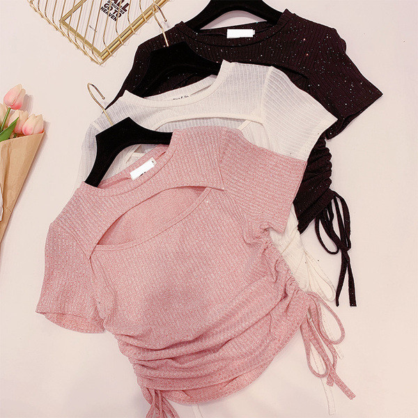 Bluza de dama cu maneci scurte si cravate in trei culori