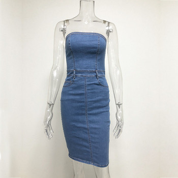 Rochie de dama moderna din denim fara bretele de culoare albastra