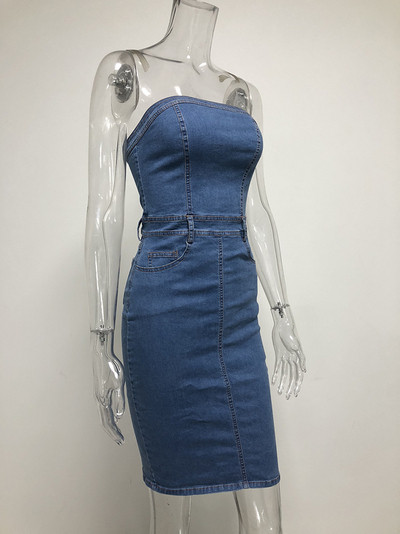 Rochie de dama moderna din denim fara bretele de culoare albastra