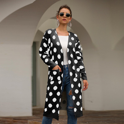 Vesta de zi cu zi lungă de damă cu puncte în trei culori