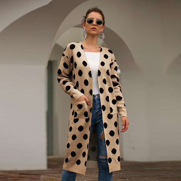 Vesta de zi cu zi lungă de damă cu puncte în trei culori