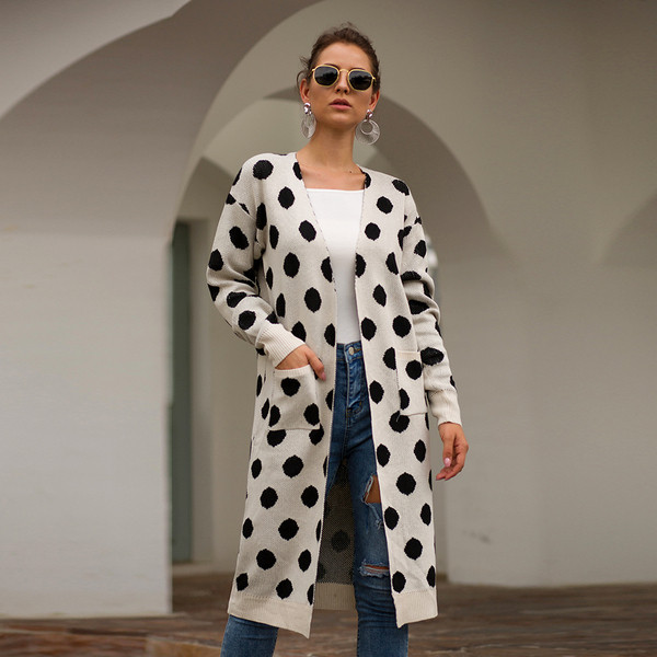 Vesta de zi cu zi lungă de damă cu puncte în trei culori