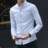 Cămașă elegantă pentru bărbați în alb și albastru - cu nasturi
