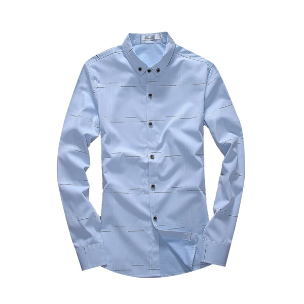 Cămașă elegantă pentru bărbați în alb și albastru - cu nasturi
