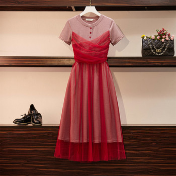 Rochie moderna de dama cu marimi pana la 5XL in albastru si rosu