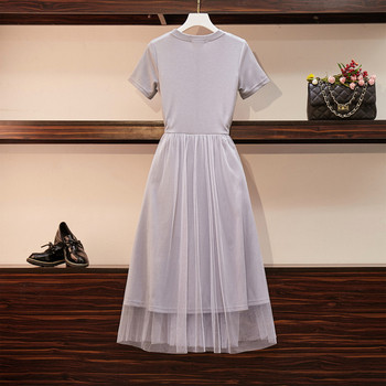 Rochie moderna de dama cu marimi pana la 5XL in albastru si rosu