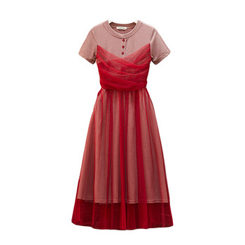 Rochie moderna de dama cu marimi pana la 5XL in albastru si rosu