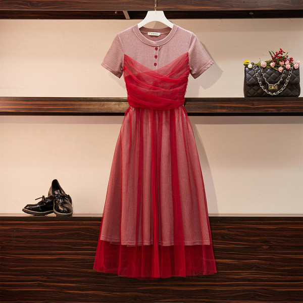 Rochie moderna de dama cu marimi pana la 5XL in albastru si rosu