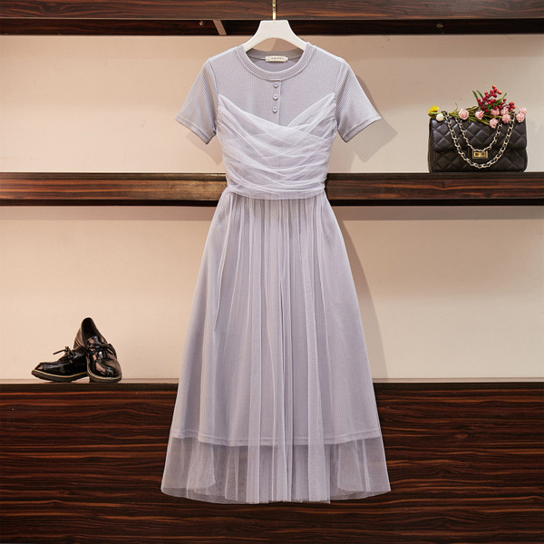 Rochie moderna de dama cu marimi pana la 5XL in albastru si rosu