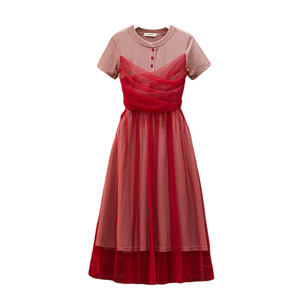 Rochie moderna de dama cu marimi pana la 5XL in albastru si rosu