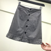 Fusta dama in carouri casual in doua culori cu nasturi