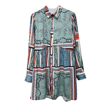 Rochie larga de dama cu maneci lungi cu model colorat