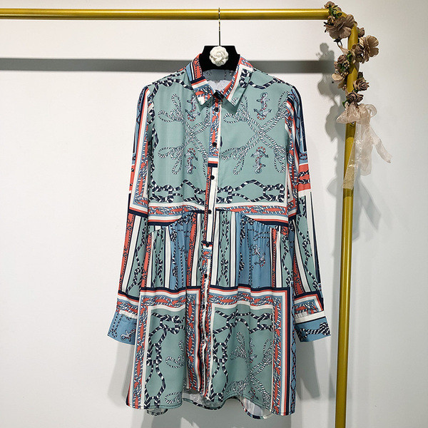 Rochie larga de dama cu maneci lungi cu model colorat